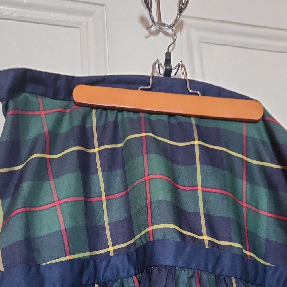 Gretchen Scott Navy and Forest Green Plaid Skirt with Red and Yellow Stripes - Picture 5 of 7